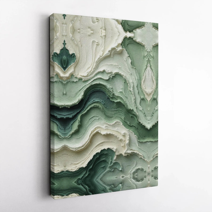 Abstract Green Agate Canvas Wall Art | Textured Sage Marble Wave Print | Gallery Wrapped Premium Decor | Modern Living Room Home Office Gift