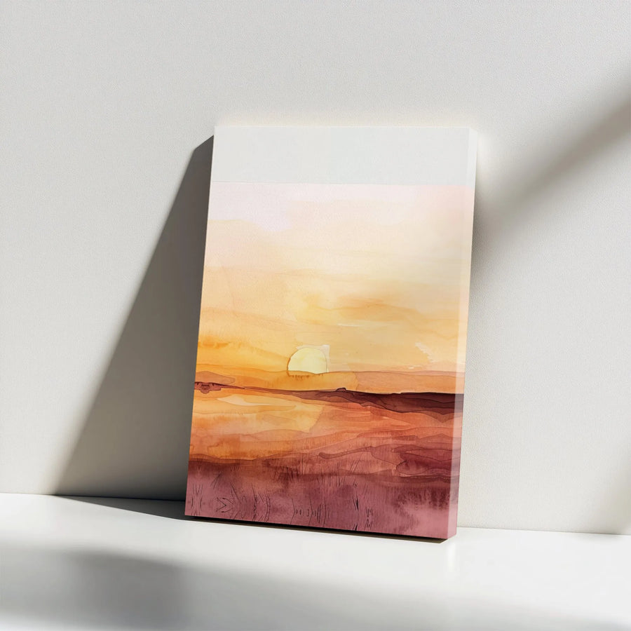 Abstract Sunset Canvas Wall Art | Watercolor Rolling Hills Landscape Print | Premium Gallery Wrapped Decor | Modern Minimalist Home Office Gift