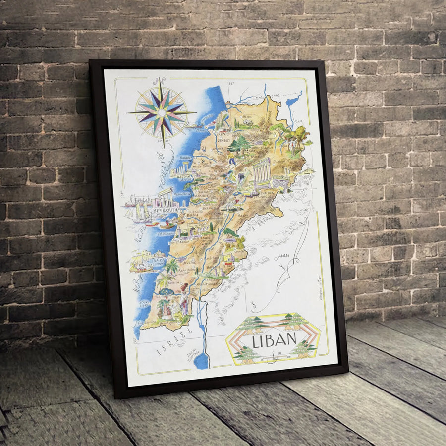 Lebanon Map Canvas Wall Art | Vintage Illustrated Landmarks Print | Premium 1.25-Inch Gallery Wrap | Home Decor Gift for Lebanese Culture Lovers