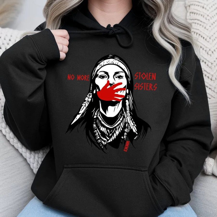 No More Stolen Sisters Hoodie | MMIW Red Handprint Graphic Tee | Premium Cotton | Indigenous Rights Awareness Gift