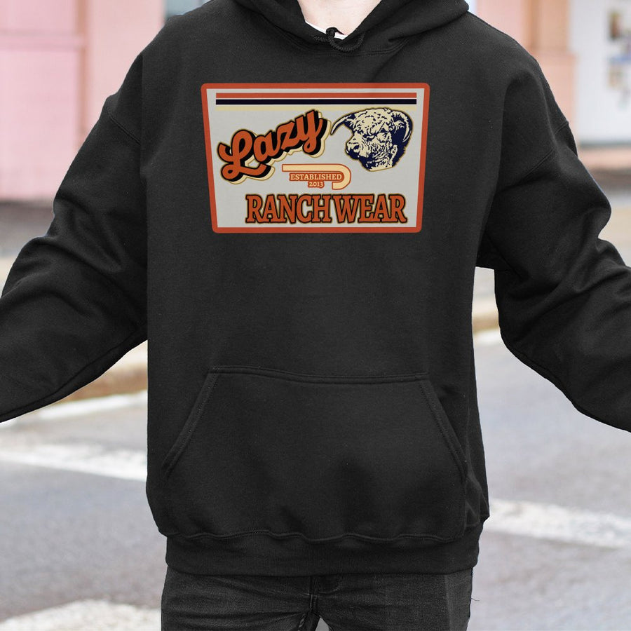 Lazy Ranchwear Hoodie | Retro Western Highland Cow Graphic | Premium Cotton Blend | Unisex Farmhouse Gift For Ranchers