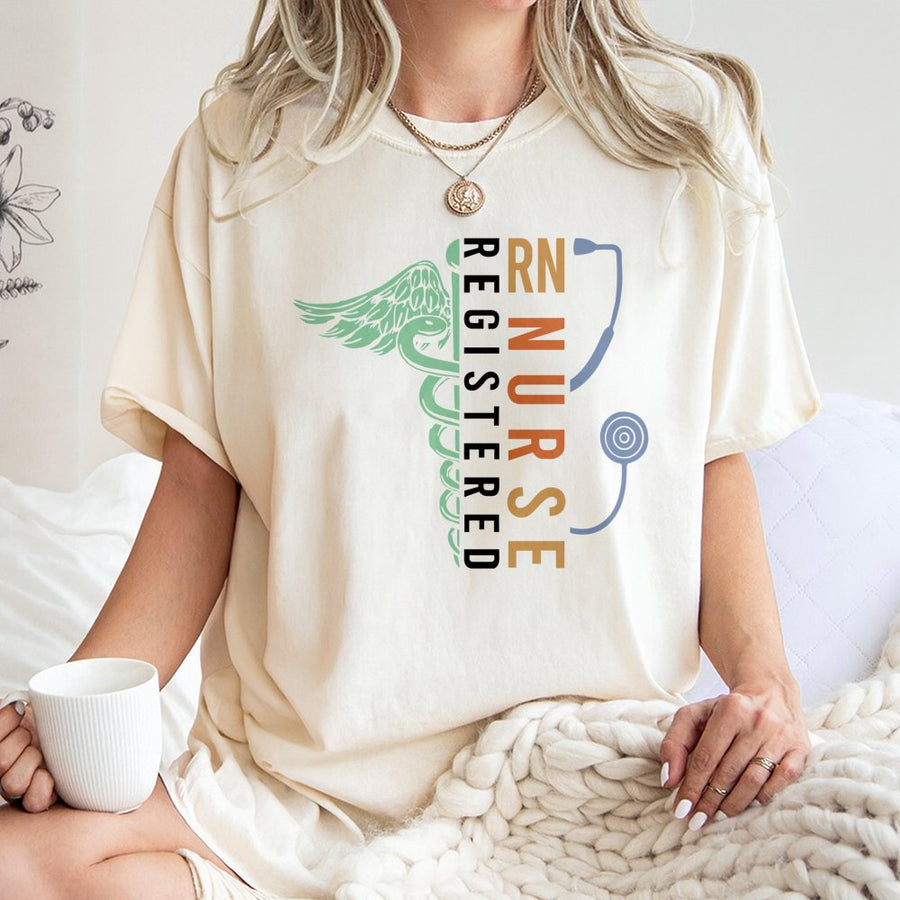 Registered Nurse RN T-Shirt | Medical Caduceus Stethoscope Graphic | Premium 100% Cotton | Nursing School Graduation Gift for Her and Him