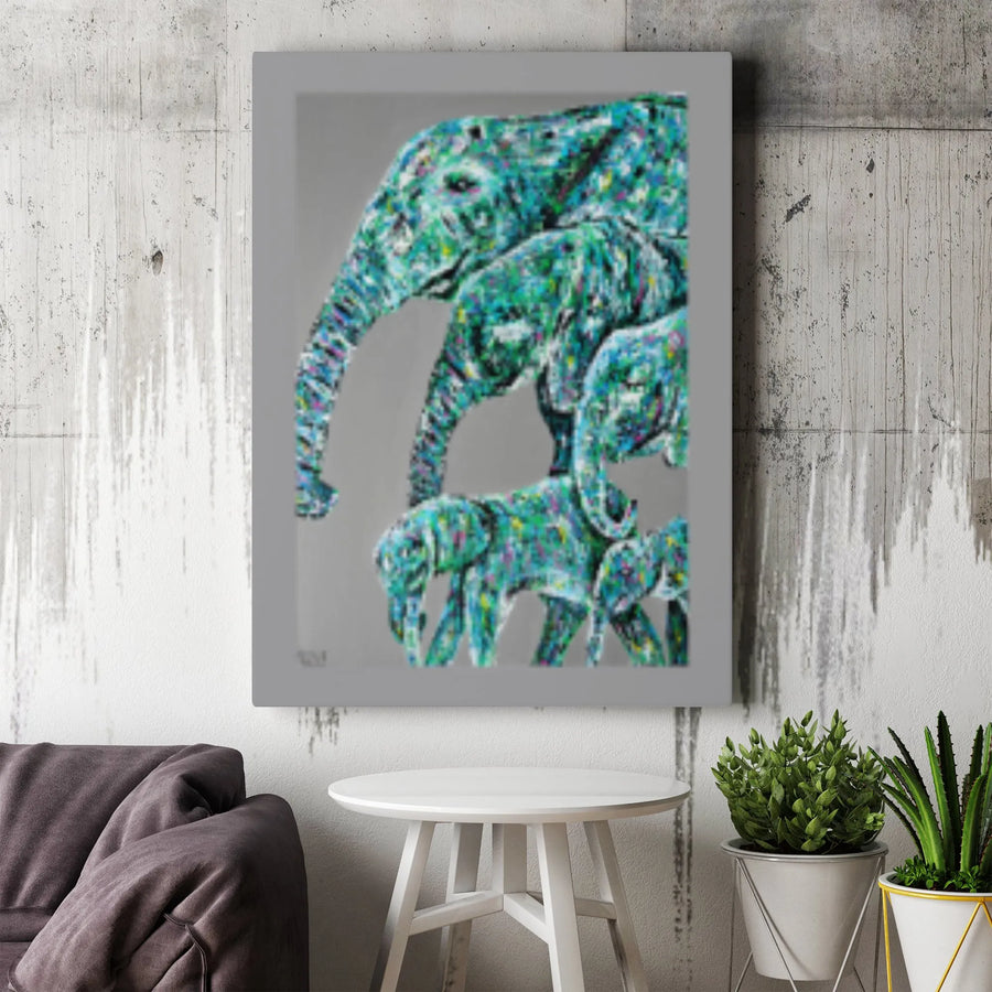 Elephant Family Canvas Print | Colorful Abstract Wildlife Wall Art | Premium 1.25 Inch Gallery Wrap | Modern Home Decor Gift For Animal Lovers