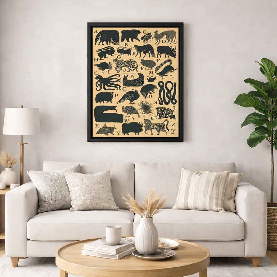 Animal Alphabet Wall Art | Vintage Style Educational Animal Poster | Premium Gallery-Wrapped Canvas | Nursery & Kids Room Decor Gift