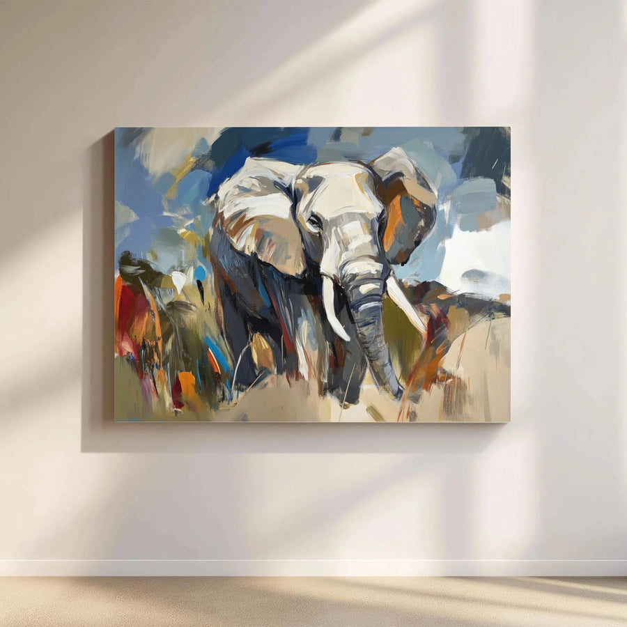 Abstract Elephant Wall Art | Large Animal Oil Painting Print | Gallery-Quality 1.25 Inch Framed Canvas | Modern Wildlife Home Decor Gift