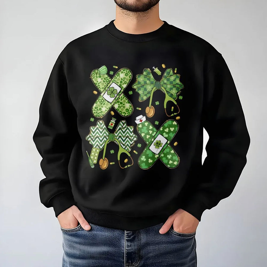 St. Patrick's Day Nurse Sweatshirt | Lucky Shamrock Stethoscope Bow Design | Premium Cotton Blend | Gift for Healthcare Workers and Nurses