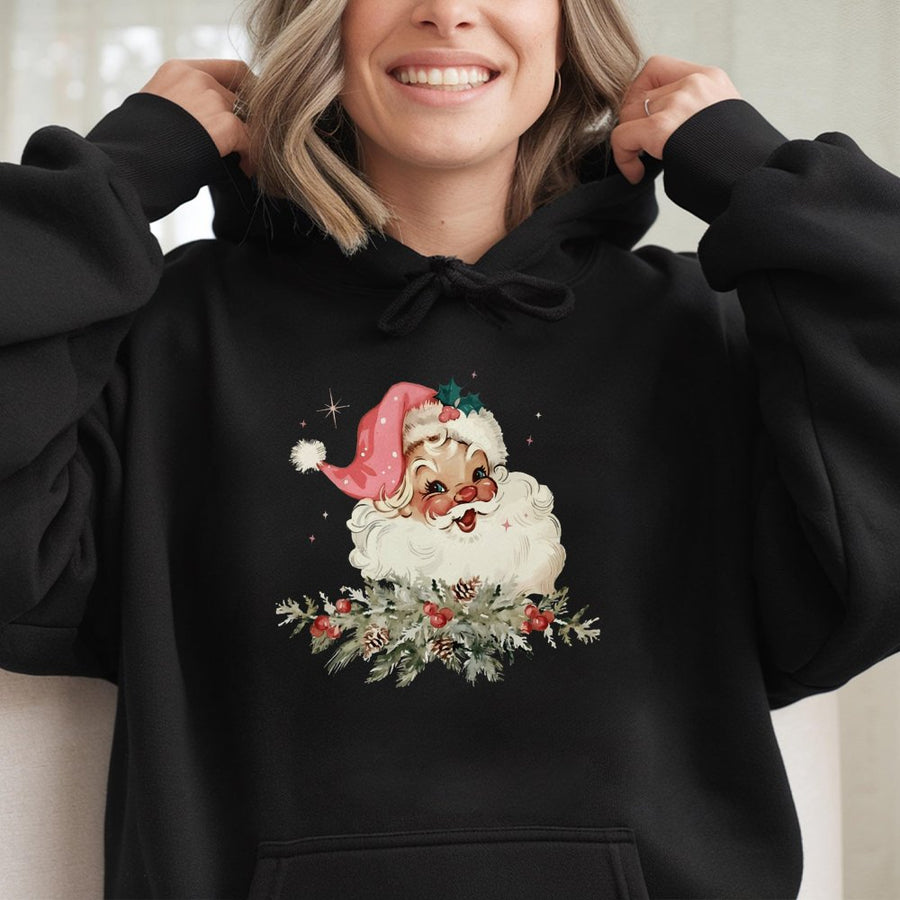 Vintage Santa Hoodie | Retro Christmas Graphic Sweatshirt | Premium Cotton-Blend Pullover | Cozy Holiday Gift for Women and Men