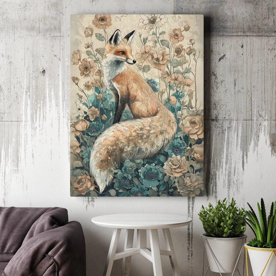 Fox Canvas Wall Art | Vintage Botanical Floral Illustration | Premium Gallery Wrapped Print | Nature Lover Home Decor Gift