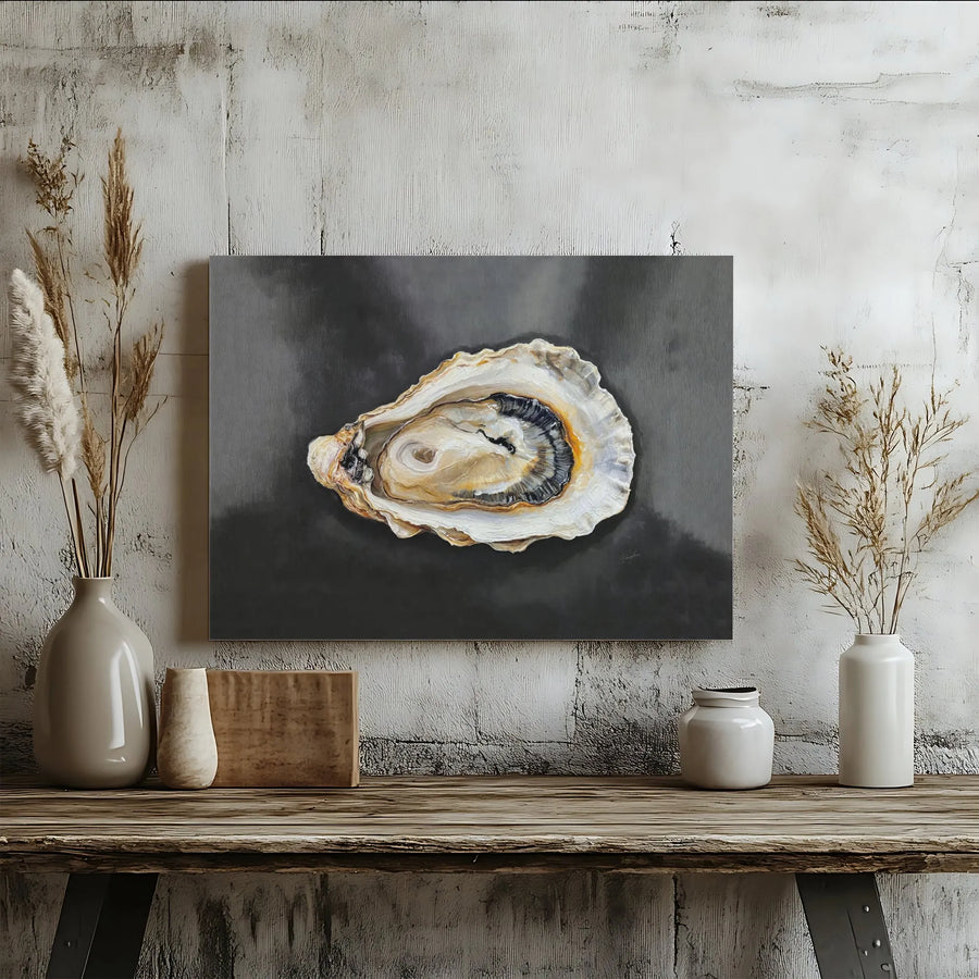Oyster Wall Art Canvas Print | Realistic Seafood Illustration | Premium Gallery Wrapped Canvas | Coastal Kitchen & Dining Room Decor Gift