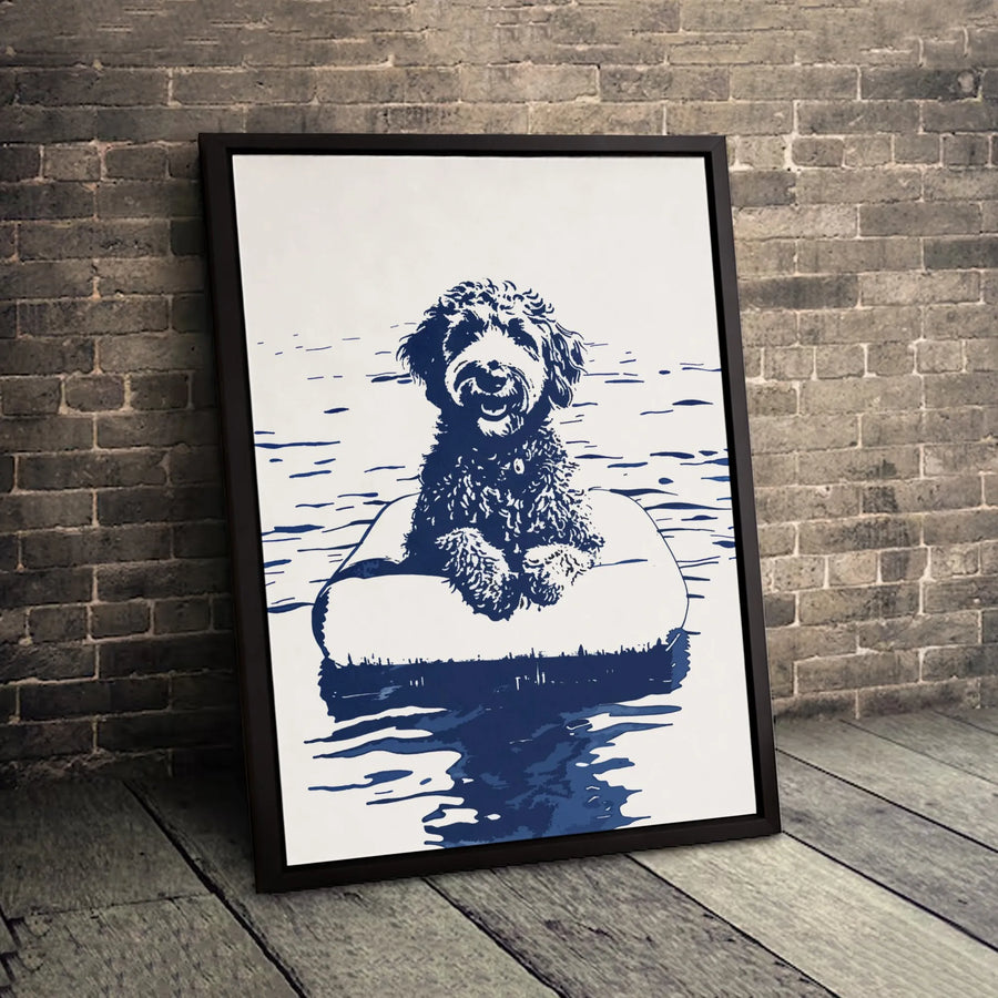 Doodle Dog Canvas Wall Art | Summer Pool Float Illustration | Premium 1.25-Inch Gallery Wrap | Gift For Goldendoodle Labradoodle Lovers