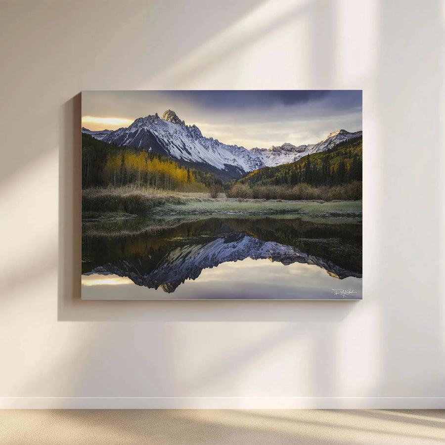 Rocky Mountain Landscape Reflection Horizontal Canvas | Snowy Peaks & Autumn Gold Aspen Trees Photo | Premium 1.25" Gallery Wrap | Nature Lover Wilderness Wall Art Gift
