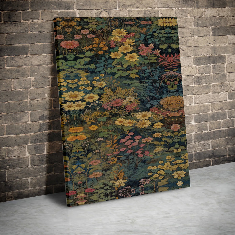 Vintage Wildflower Garden Canvas Print | Moody Botanical Floral Wall Art | Premium 1.25-inch Thick Gallery Wrap | Nature Lover Home Decor Gift
