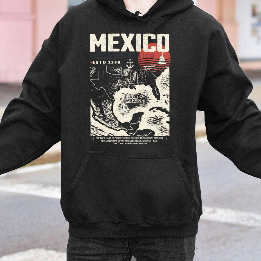 Mexico Map Hoodie | Golfo De Mexico Vintage Nautical Print | Premium Cotton Blend | Gift for Travel Lovers and History Buffs