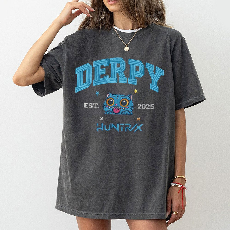 Derpy Cat Graphic T-Shirt | Funny Blue Cartoon Kitty Design | 100% Cotton Premium Tee | Unique Gift For Anime And Gamer Fans