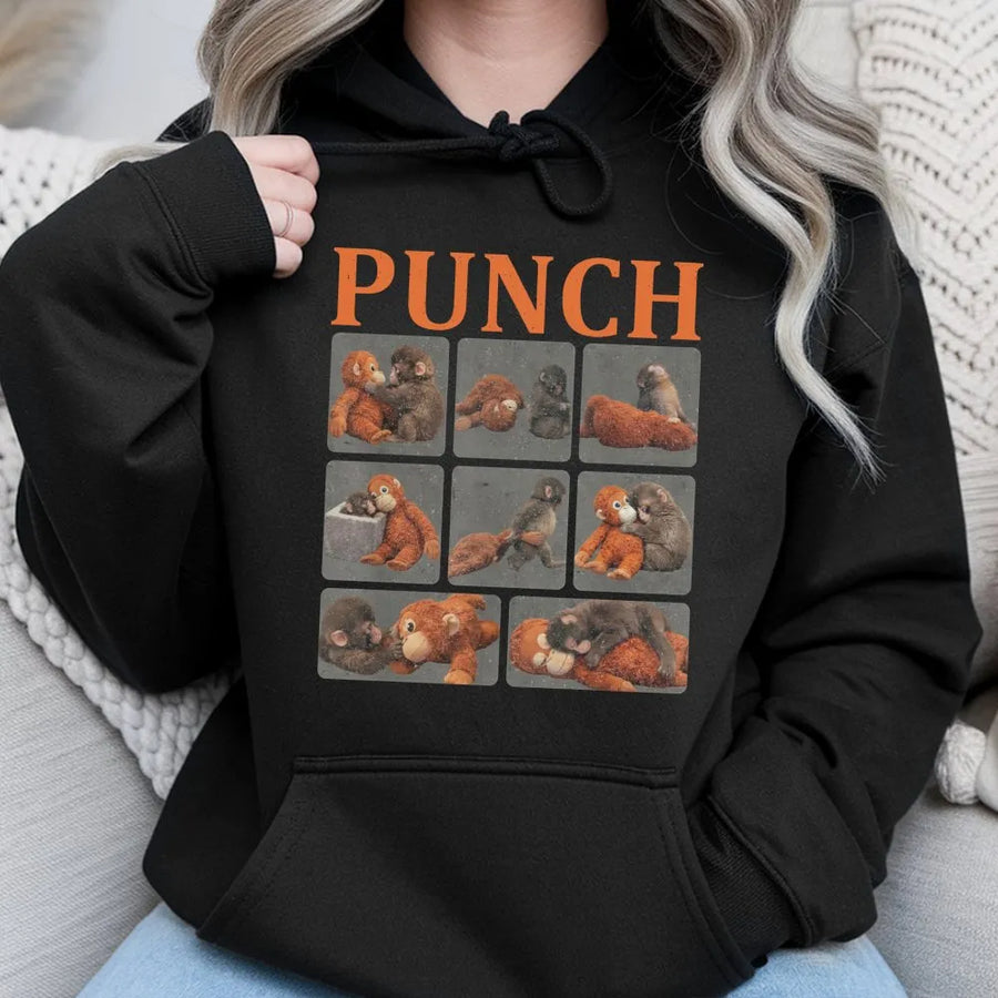 Punch Monkey Meme Hoodie | Viral Sad Monkey Graphic Sweatshirt | Premium Cotton-Blend Pullover | Trendy Internet Culture Gift For Gen Z