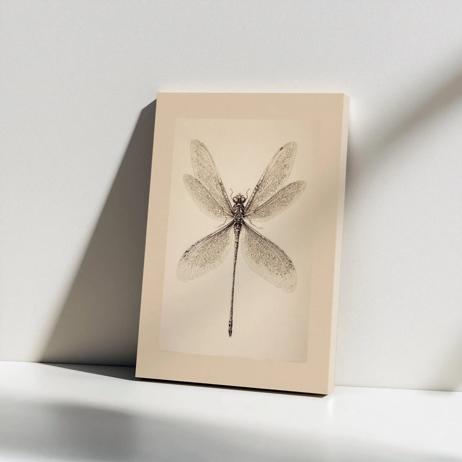 Dragonfly Wall Art Canvas | Vintage Scientific Illustration Print | Gallery Wrap 1.25" Thick Frame | Natural History Home Office Decor
