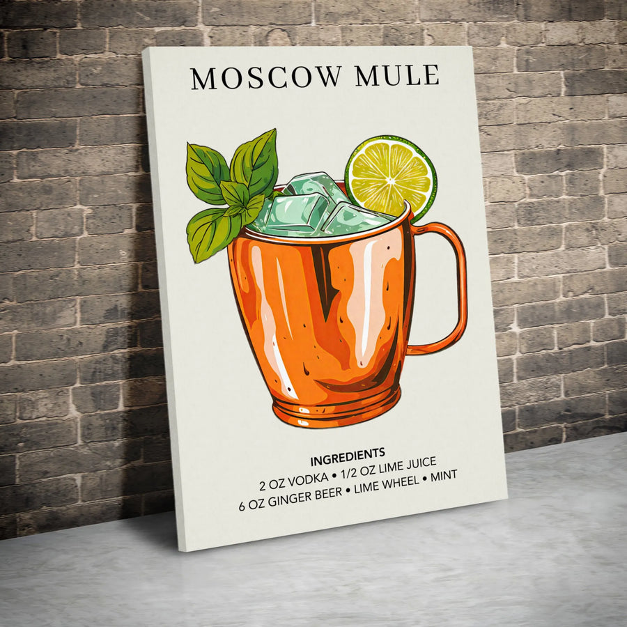 Moscow Mule Cocktail Wall Art | Kitchen Recipe Illustration Print | Premium 1.25" Gallery Wrap Canvas | Home Bar Decor Gift for Bartenders
