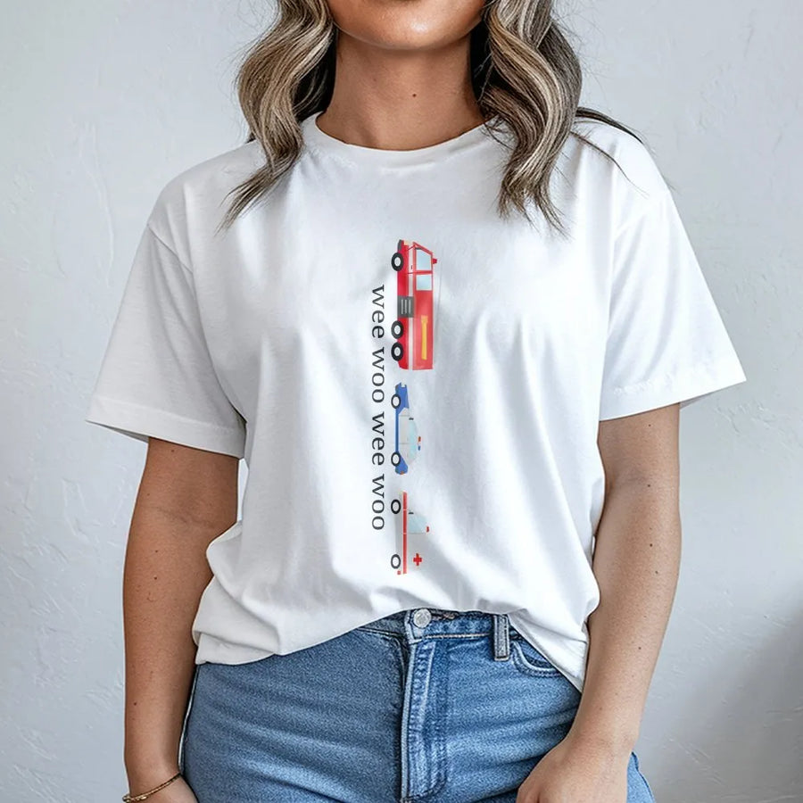 Funny Wee Woo T-Shirt | Emergency Vehicle Graphic Sweatshirt | Premium Cotton-Blend | Gift for 911 Dispatcher, EMT, First Responder