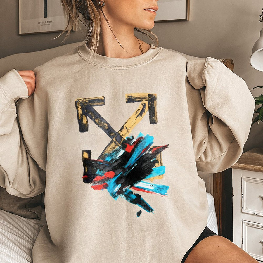 Abstract Arrow Art Sweatshirt | Brushstroke Graphic Design | Premium Cotton Blend | Unisex Streetwear Gift for Modern Aesthetic Lovers