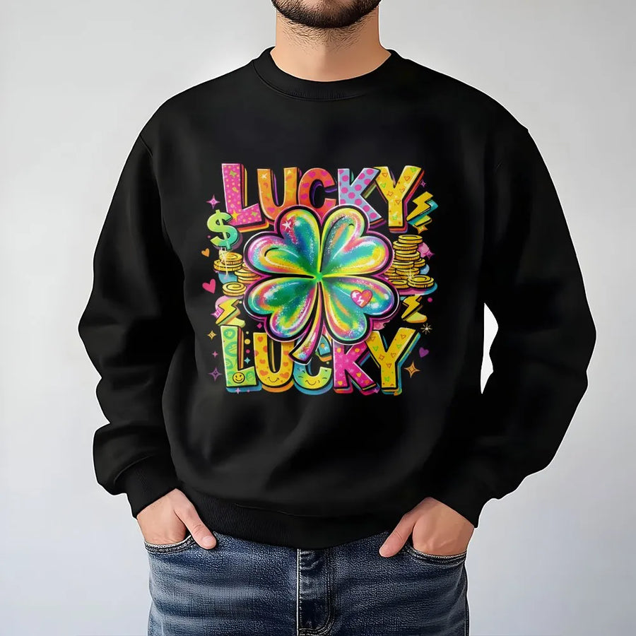 Lucky Shamrock Sweatshirt | Rainbow Clover St. Patricks Day Graphic | Premium Cotton Blend | Cute Irish Holiday Gift for Women and Men