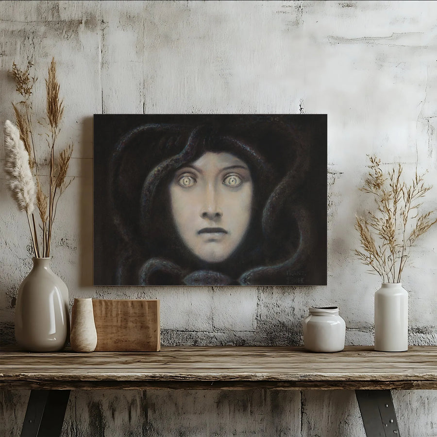 Medusa Painting Canvas Art | Franz von Stuck Fine Art Reproduction | 1.25-Inch Gallery Wrap Print | Dark Academia Gothic Home Decor