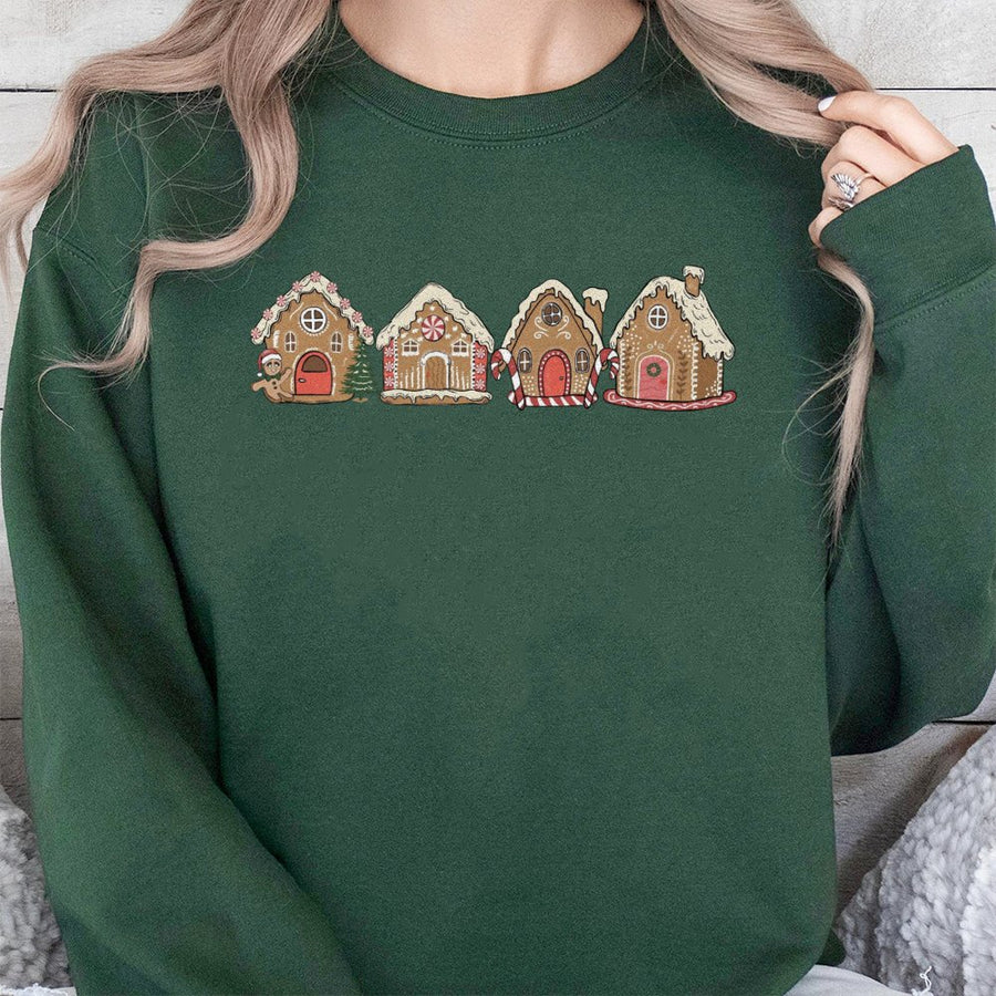 Gingerbread House Christmas Sweatshirt | Festive Holiday Cookie Graphic | Premium Cotton Blend Crewneck | Cute Winter Apparel Gift For Women