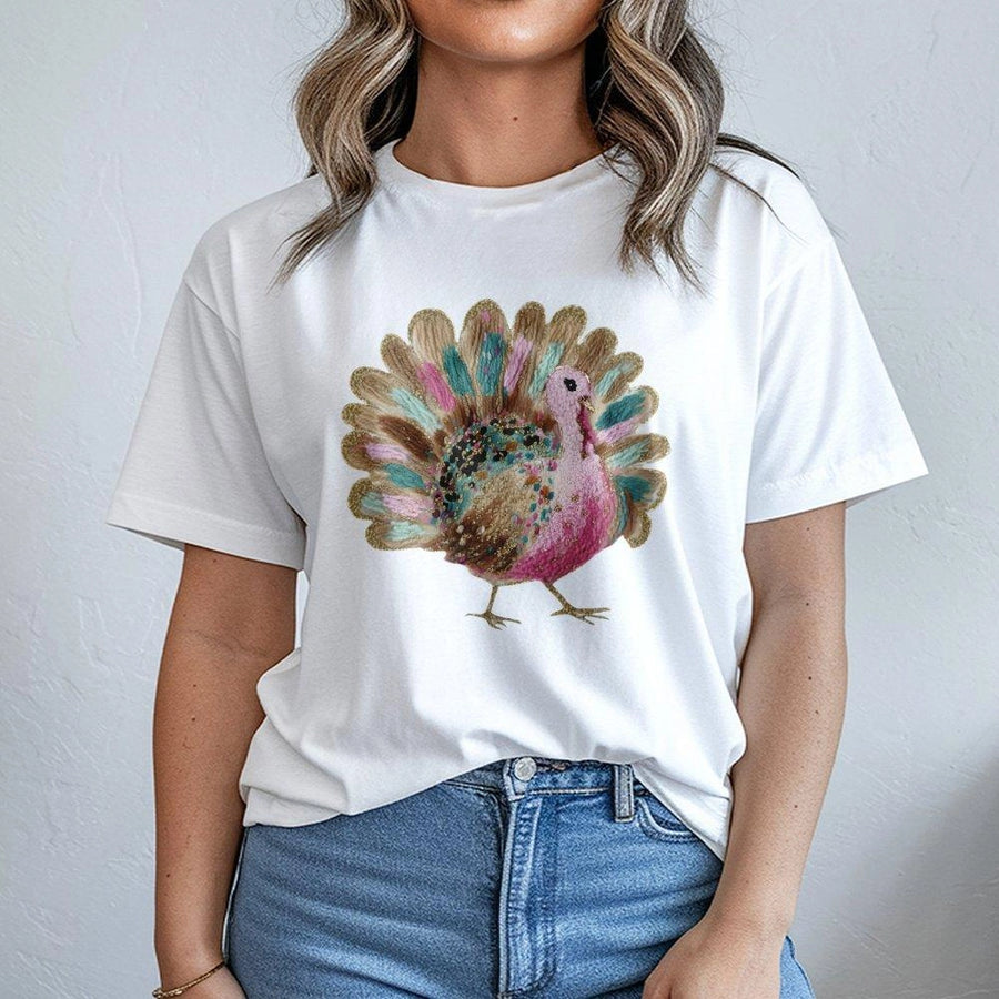 Turkey Graphic T-Shirt | Artistic Faux Yarn Thanksgiving Design | Premium Soft Cotton | Unique Holiday Gift for Turkey Lovers