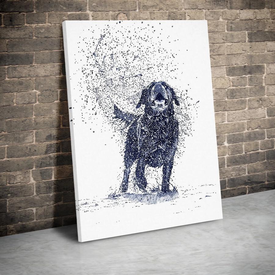 Black Dog Canvas Wall Art | Ink Splatter Shaking Dog Portrait | Premium 1.25 Inch Gallery Wrap | Animal Lover Home Decor Gift