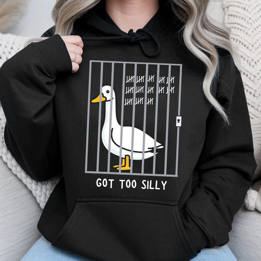 Silly Goose Hoodie | Got Too Silly Graphic Jail Design | Premium Cotton Blend | Funny Animal Gift for Men and Women