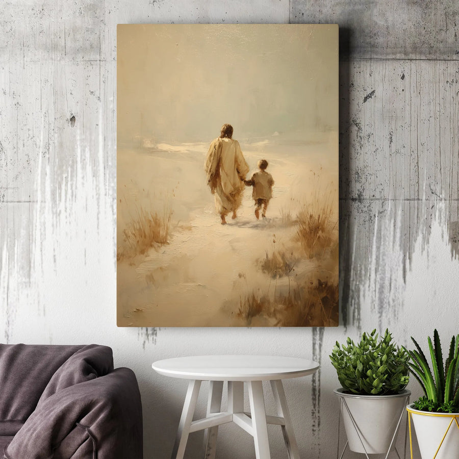 Jesus and Child Vertical Canvas | Vintage Oil Painting Style Art | Premium 1.25" Thick Gallery Wrap | Christian Home Decor Gift