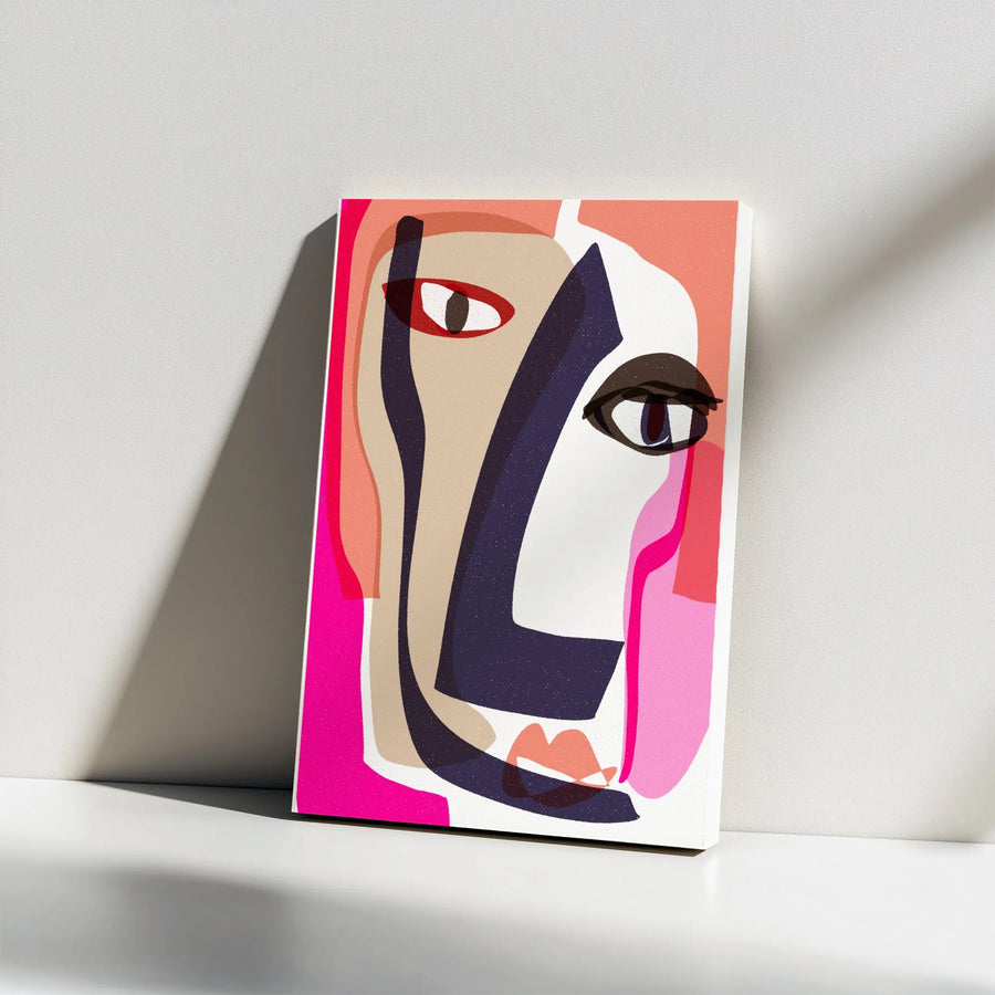 Abstract Face Vertical Canvas | Modern Cubist Portrait Art | Premium Gallery Wrapped Print | Modern Home Decor Gift