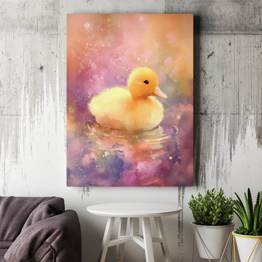 Duckling Canvas Wall Art | Watercolor Baby Duck Painting | Premium Frameless Canvas Print | Cute Gift for Kids Room & Nursery Decor