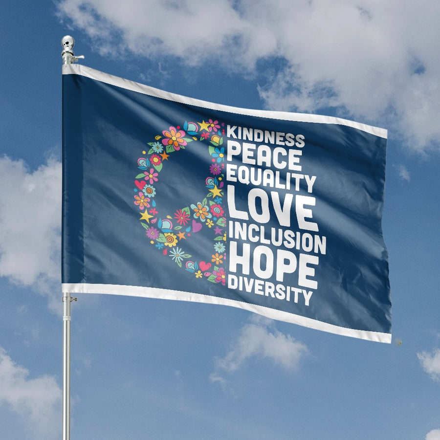 Peace Sign House Flag | Floral Kindness Diversity Design | Durable UV-Resistant Polyester | Meaningful Home Decor House Gift