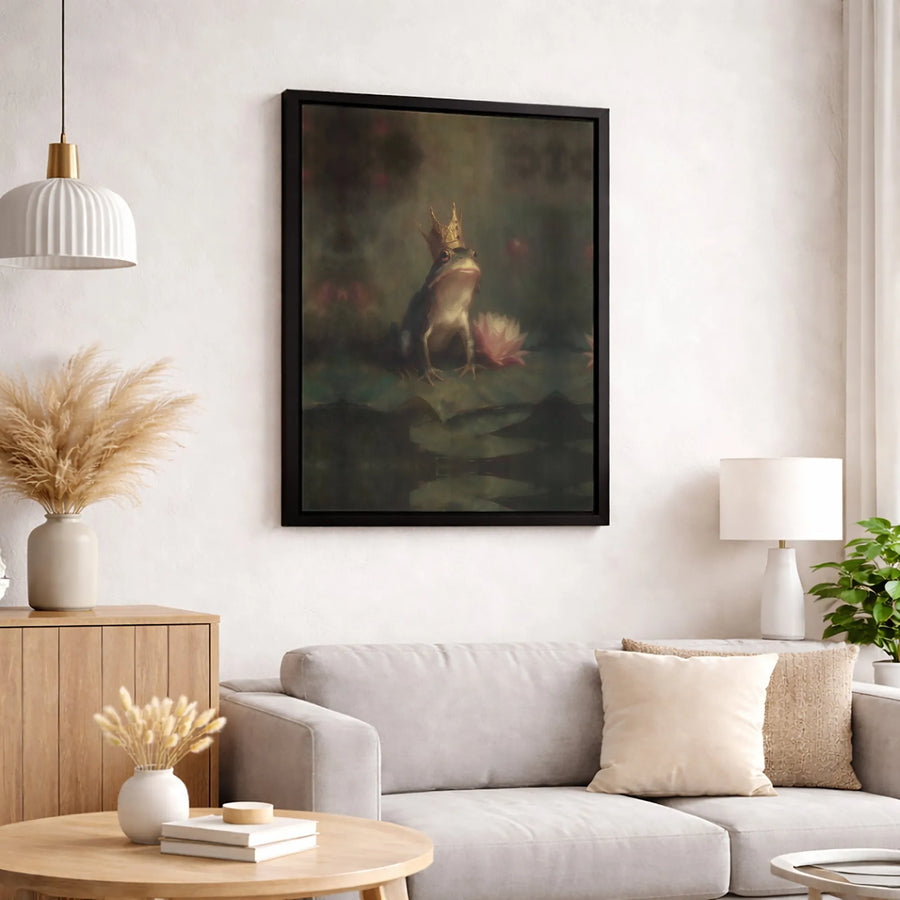 Frog Prince Wall Art | Whimsical Royal Frog Painting | Premium Gallery Wrap Canvas | Nursery Or Living Room Decor Gift
