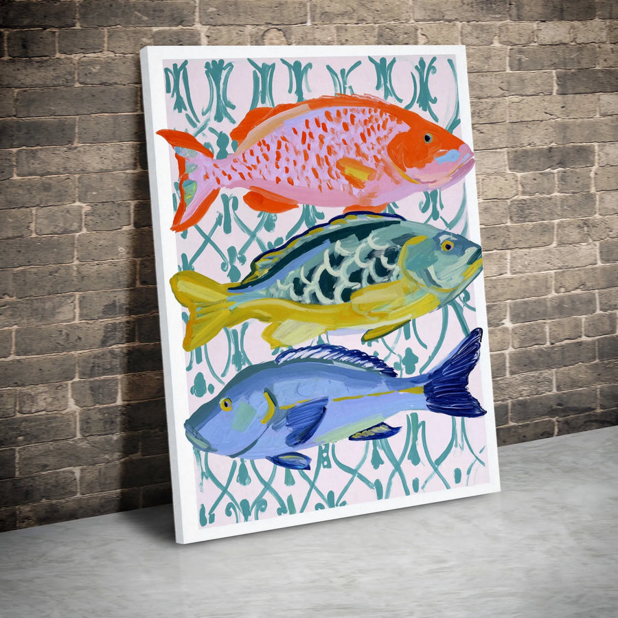 Colorful Fish Canvas Wall Art | Coastal Nautical Tropical Fish Painting | Premium Gallery Wrapped Decor | Gift for Ocean Lovers & Beach House