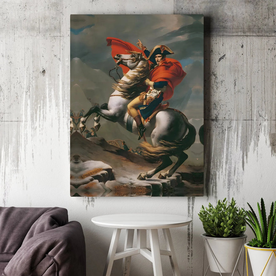 Napoleon Crossing The Alps Canvas Wall Art | Jacques-Louis David Painting Reproduction | Premium Fade-Resistant Print | Collector's Gift for History Buff, Home Office Decor