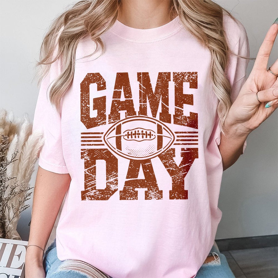 Game Day Football T-Shirt | Distressed Graphic Sport Tee | 100% Soft Cotton Premium Quality | Fan Apparel For Men Women Fall Season