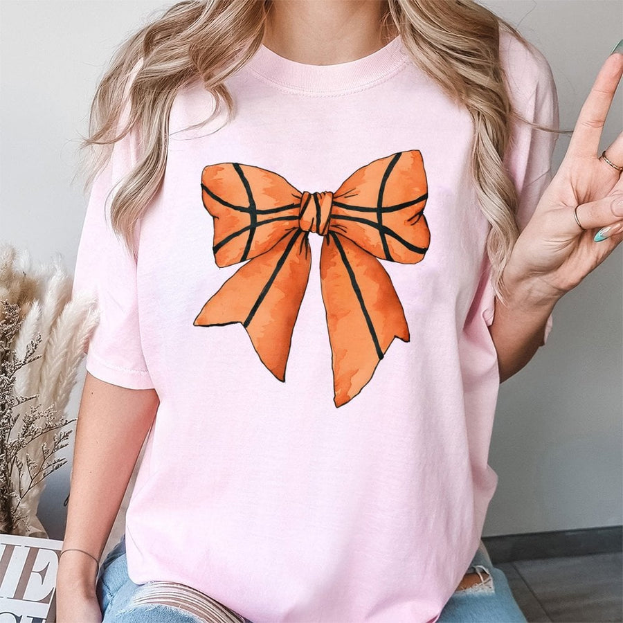 Basketball Bow T-Shirt | Trendy Coquette Aesthetic Graphic | 100% Soft Cotton Premium Tee | Cute Gift for Basketball Mom & Sports Fan