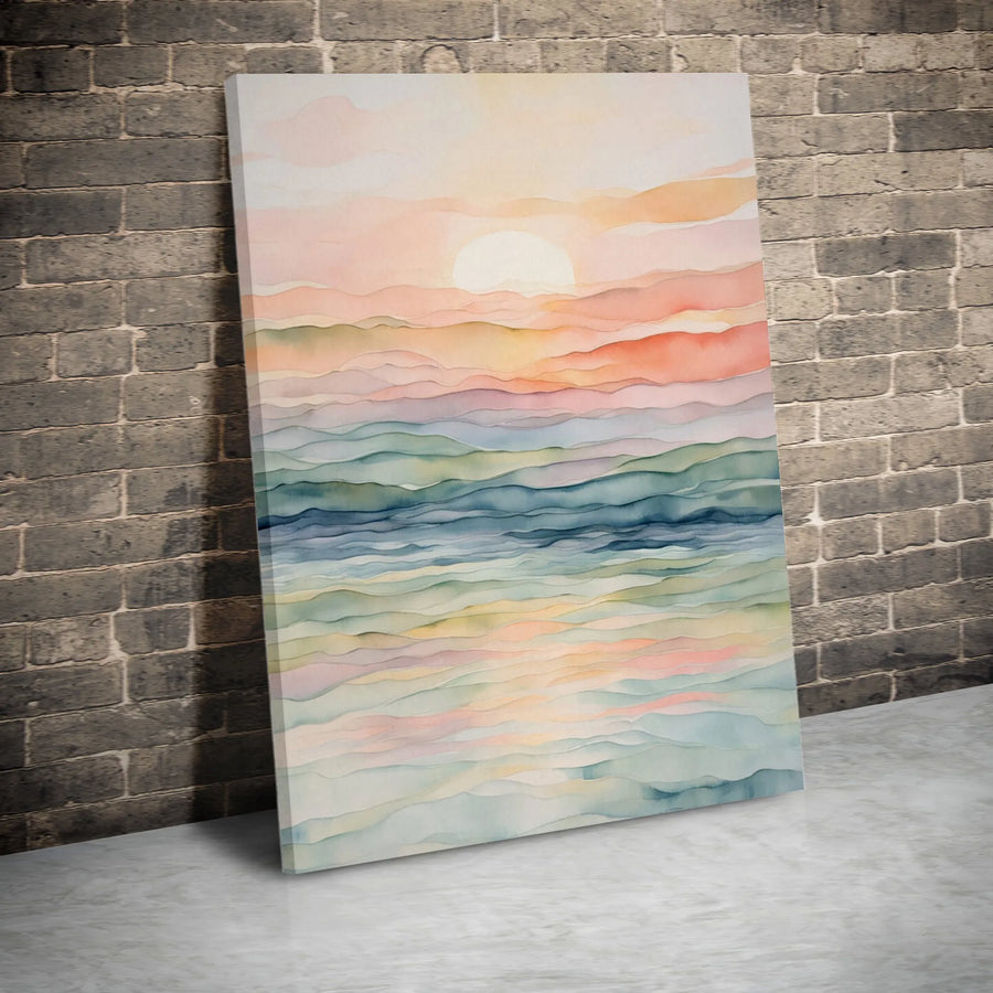 Abstract Sunrise Canvas Wall Art | Watercolor Ocean Waves Print | Premium Thick Gallery Wrap | Modern Minimalist Wall Decor Gift