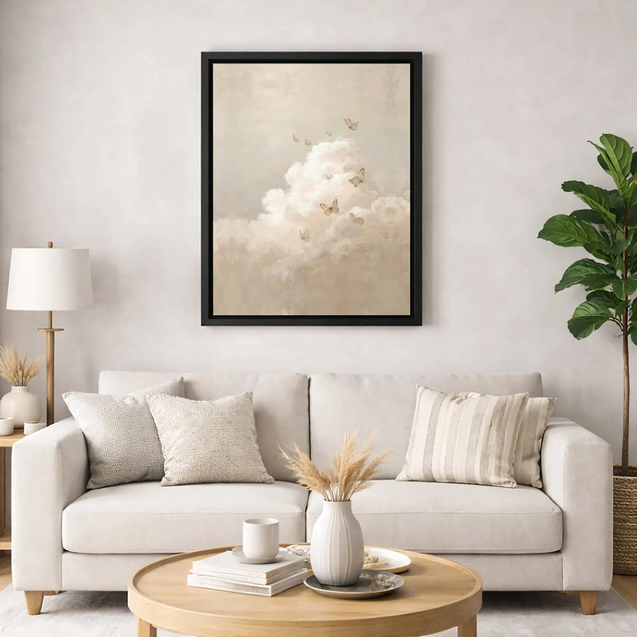 Butterfly Wall Art Canvas | Ethereal Sky Clouds Aesthetic Print | Premium Gallery Wrapped 1.25 Inch Profile | Neutral Home Decor Gift