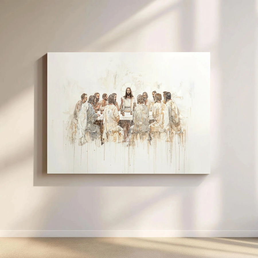 The Last Supper Canvas Print | Modern Watercolor Jesus And Apostles | Gallery Quality 1.25 Inch Profile | Christian Home Decor Gift