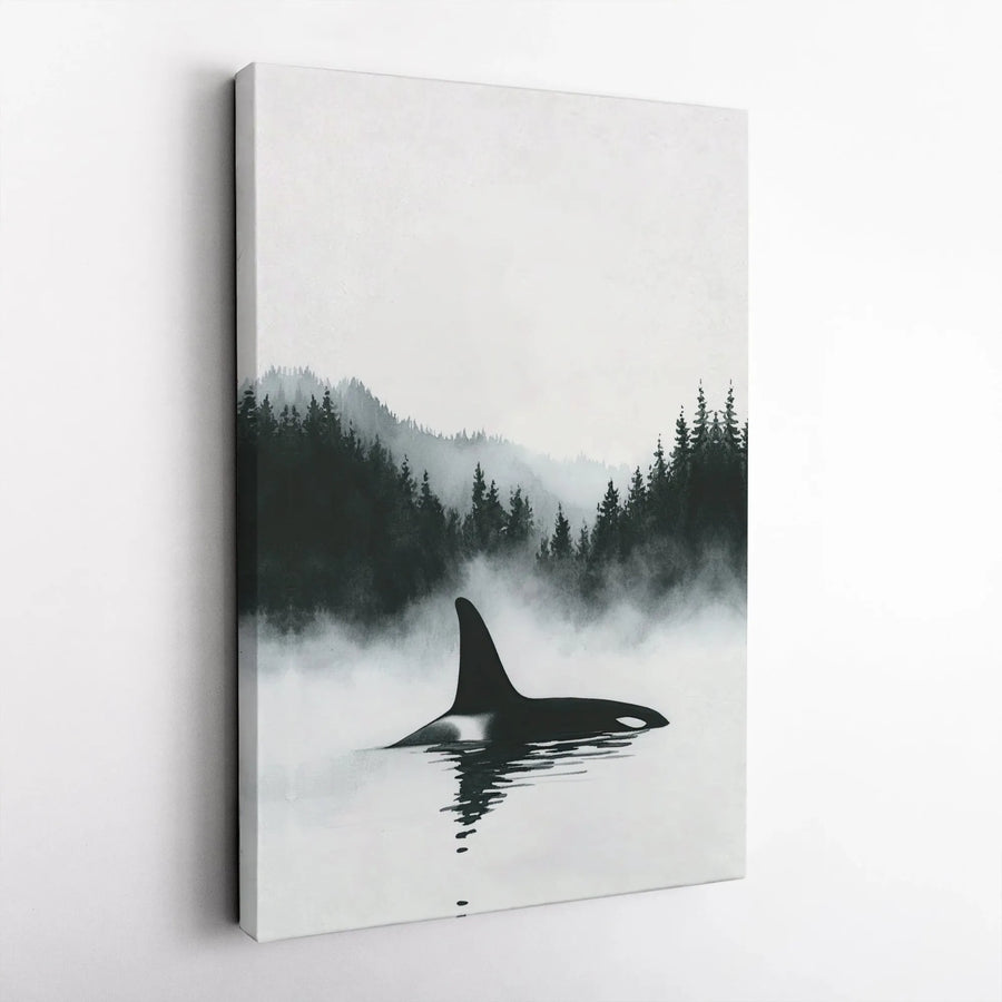 Orca Wall Art | Minimalist Foggy Pine Forest Landscape | Premium Gallery Canvas | Nature Lover Home Decor Gift