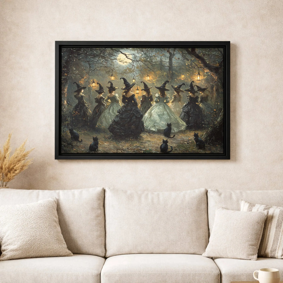 Witch Coven Canvas Wall Art | Moonlit Forest Witchcraft Decor | Premium Fade-Resistant Gallery Wrap | Gothic Halloween Home Gift