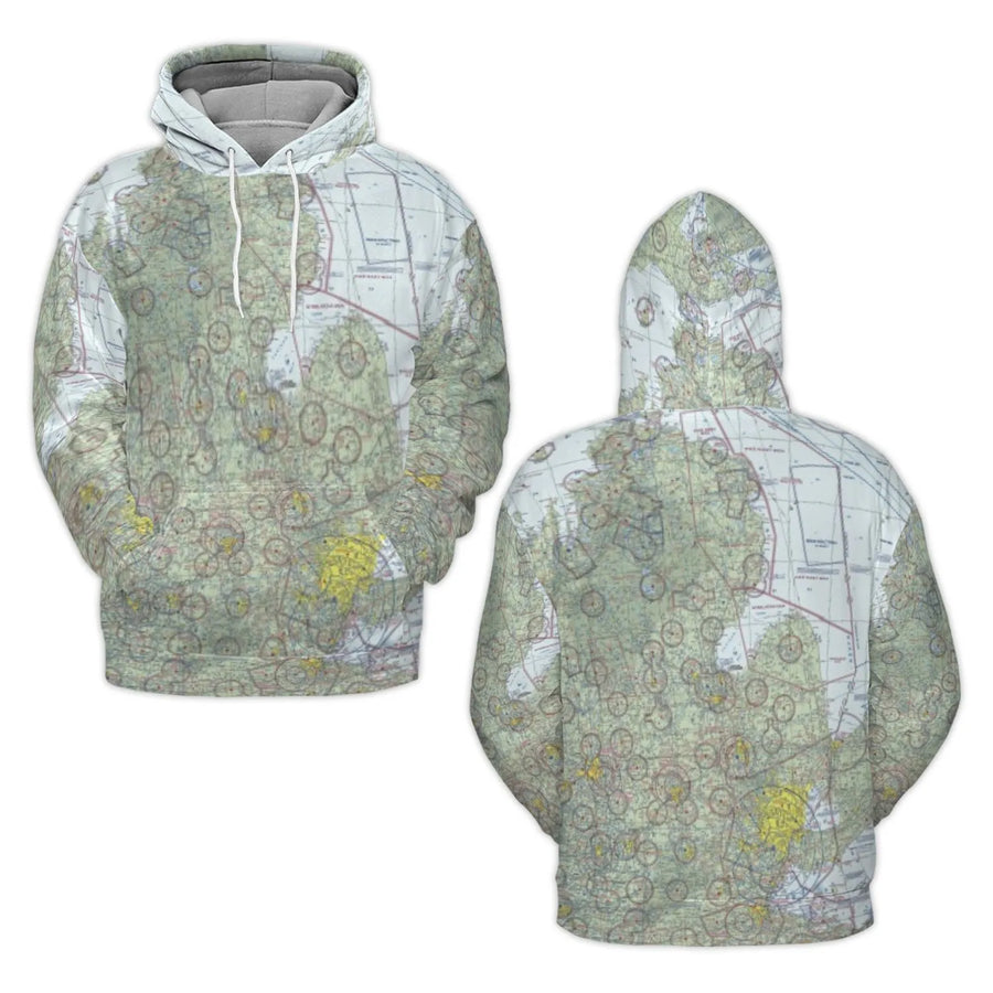 Aeronautical Sectional Chart 3D Hoodie | VFR Flight Map All-Over Print | Premium Brushed Fleece Lining | Pilot Gift for Aviation Enthusiasts