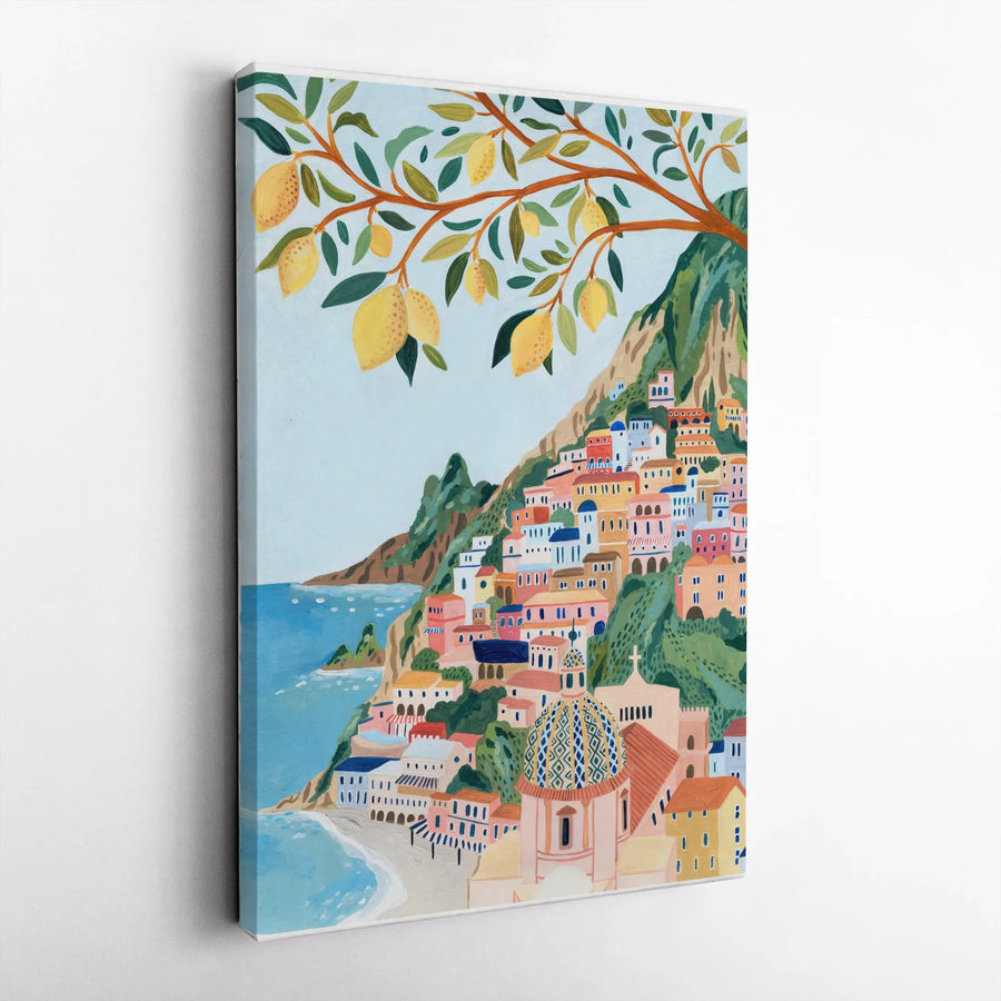 Positano Amalfi Coast Canvas Wall Art | Mediterranean Lemon Tree Landscape | Premium 1.25" Gallery Wrap | Travel Inspired Home Decor Gift