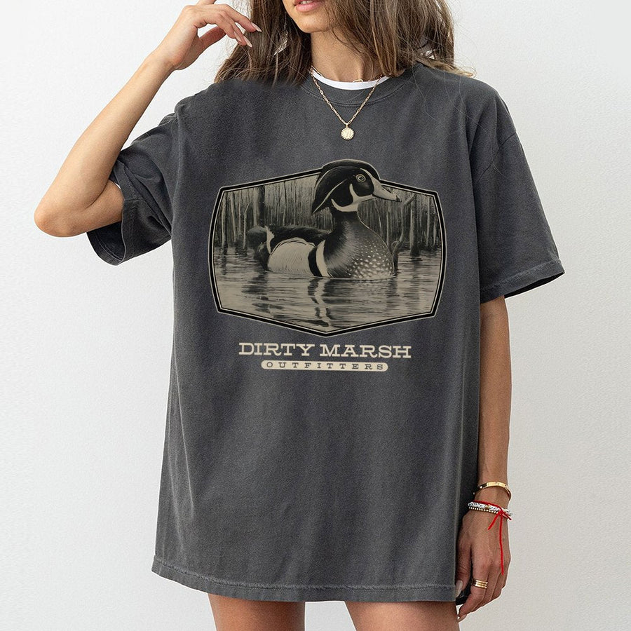 Wood Duck Graphic T-Shirt | Hand Drawn Wildlife Illustration | Premium 100% Cotton Tee | Gift for Hunters and Nature Lovers
