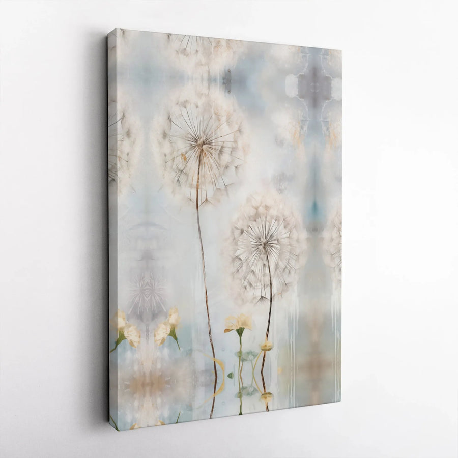 Dandelion Flower Canvas Wall Art | Mirrored Botanical Watercolor Print | 1.25-Inch Premium Gallery Wrap | Floral Home Decor Gift