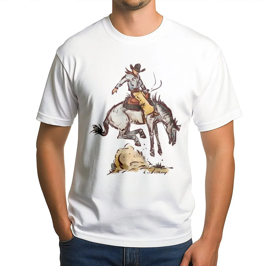 Rodeo Cowboy T-Shirt | Watercolor Bucking Bronc Graphic | Premium Cotton Western Graphic Tee | Unisex Country Western Gift for Cowgirls and Cowboys