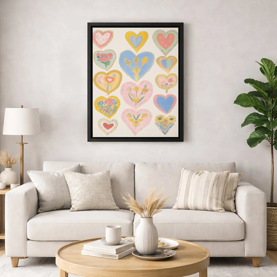 Folk Art Heart Wall Art | Colorful Botanical Heart Illustration | Premium Gallery Wrapped Canvas | Romantic Nursery or Bedroom Decor Gift