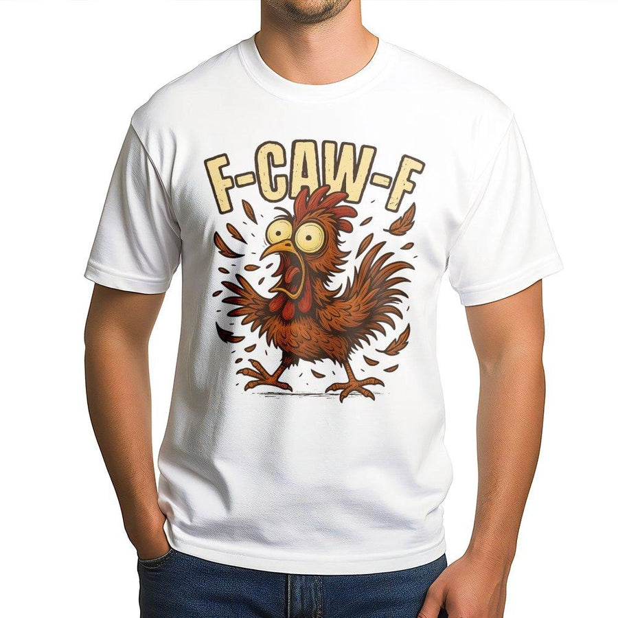 Funny Chicken T-Shirt | F-Caw-F Screaming Rooster Graphic | Premium Soft Cotton Tee | Humorous Farm Animal Gift for Chicken Lovers